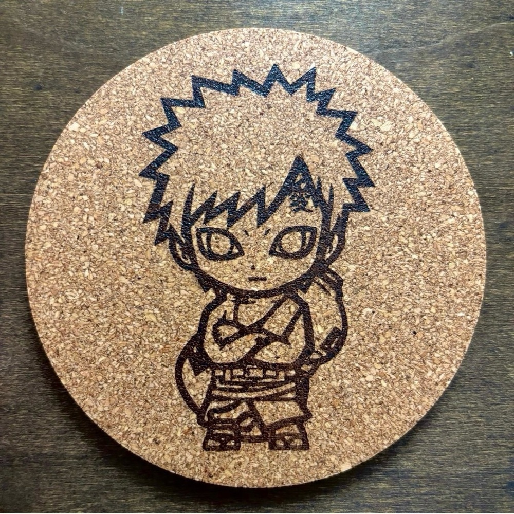Naruto Gaara Chibi Style Laser Engraved Cork Coaster